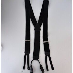 Trafalgar Suspenders Black Ribbed Y-Back Leather Button Loops Silver Hardware